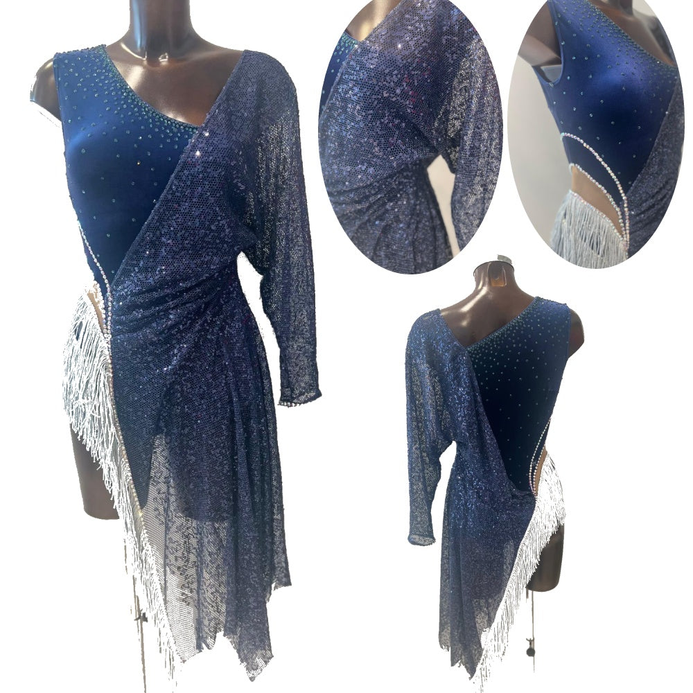 HD Dámské šaty latinské Navy - Silver