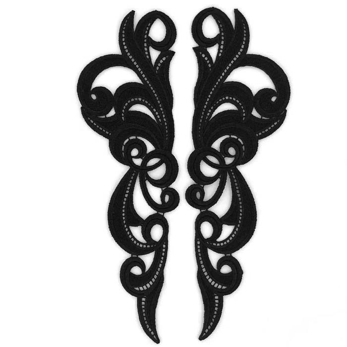 HERO Guipure motif pair ,Black , 60cm wide , 85%VI 15%CO