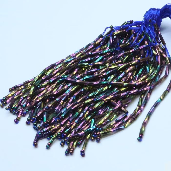 Shaded Bugle Bead Drop Volcano Jet Hematite 7cm wide