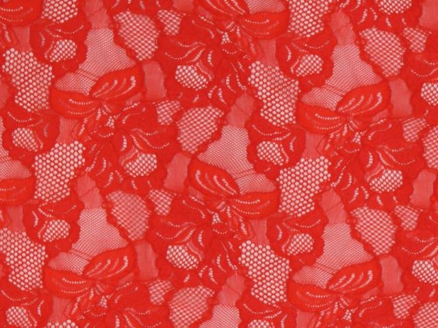 El. krajka Floral Cascade, Fluorescent Red , š.150 cm, 90%PAD , 10% LY
