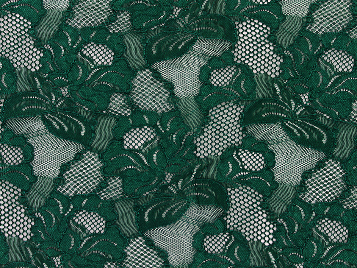 El. krajka Floral Cascade,Forest Green , š.150 cm, 90%PAD , 10% LY