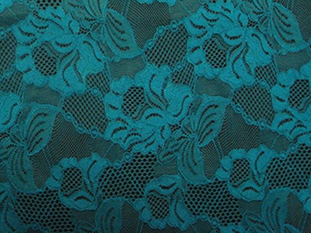 El. krajka Floral Cascade,Blue zircon , š.150 cm, 90%PAD , 10% LY