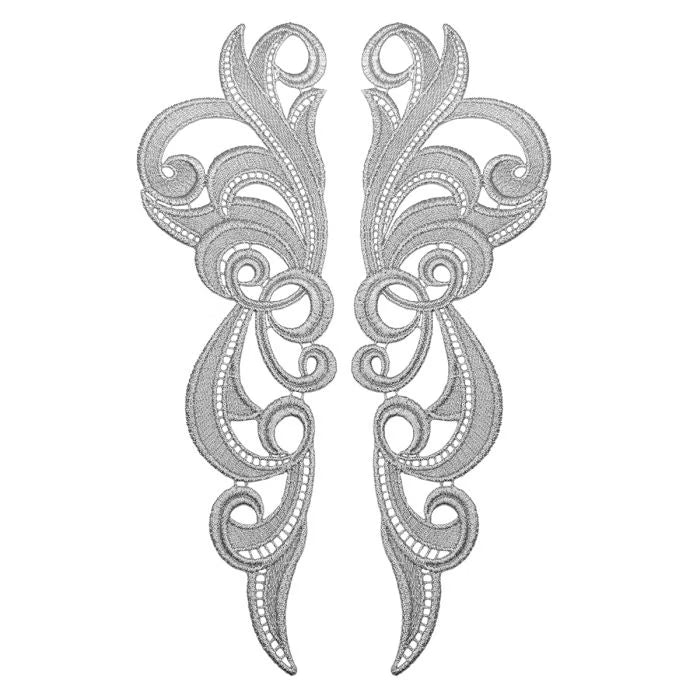 HERO Guipure motif pair  Silver ,  60cm wide , 85%VI   15%CO