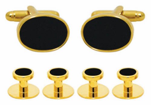 Luxury cufflinks and stud set in gold trim