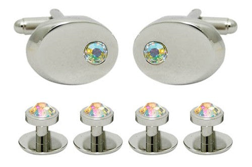 Luxury cufflinks and studs with rhinestones - set