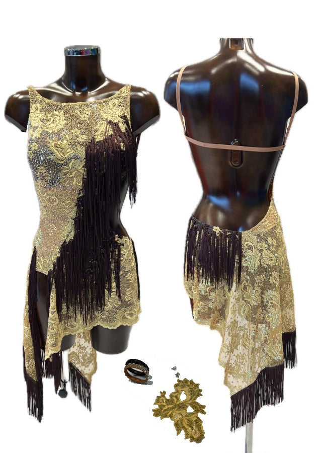 HD Ladies latin dress -  Brown-Gold