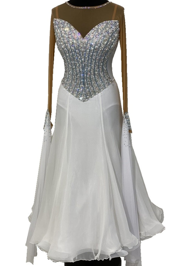 HD Ladies ballroom dress - White with Pearls