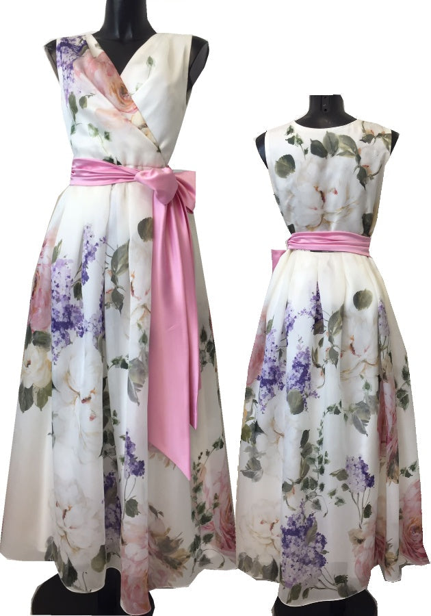 HD Ladies dress, White - Flowers