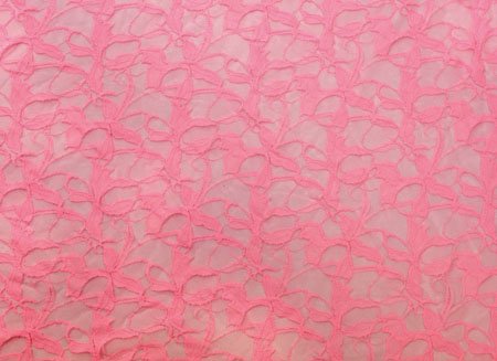 Stretch lace Coral, Rose pink, 120 cm wide, 85%PA, 15%EA