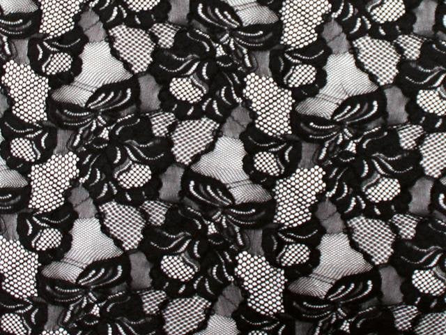 Floral Cascade Stretch Lace  Black, 150cm wide.90%PAD