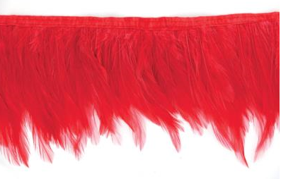 Hackle fringe Red , 8cm wide , 100% Feather