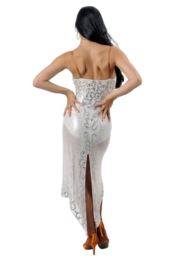 HD Ladies latin dress sponsored couples White-Silver