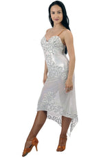 HD Ladies latin dress sponsored couples White-Silver