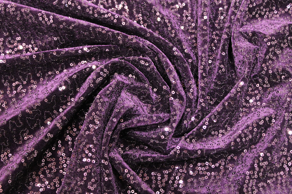 Sequins velvet,el. samet,  Plum, el. samet š. 140cm, 100% PES