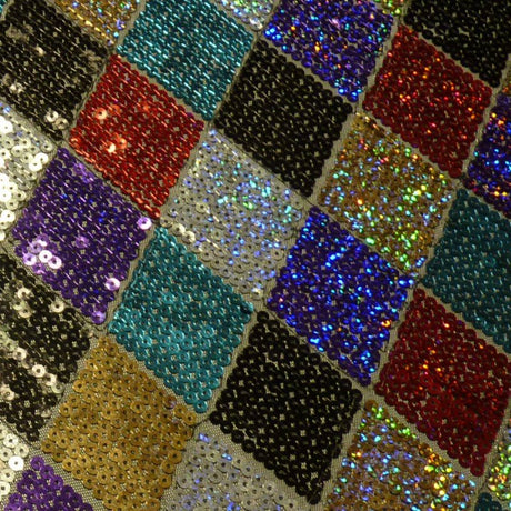 Mesh with sequins  Chess multicolor , 145cm wide