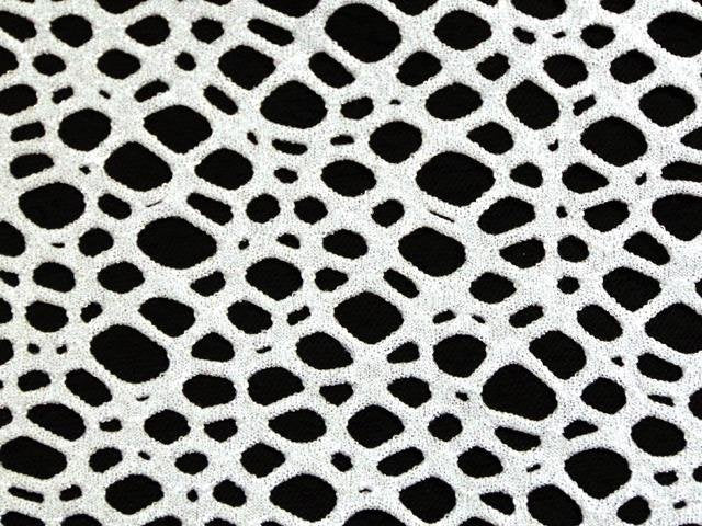 Metallic Abstract Fish Net Silver/White, 150cm wide,  93%PES 8%E