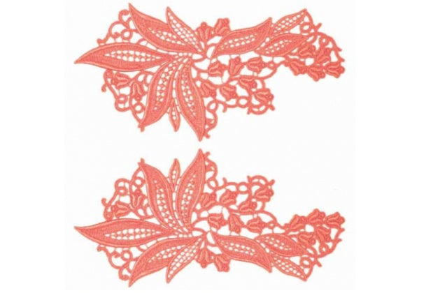 Sylvia Lace Pair Coral , 19 x 10cm wide