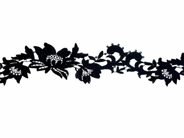 Krajkový pás Tropical flover ribbon  Black , šířka 15 cm, 85%VI , 15%CO