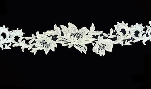 Tropical flower ribbon  White , 15cm wide , 85%VI   15%CO