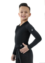 HD Chlapecký top do 'V', dlouhý rukáv, se sametovým lemem