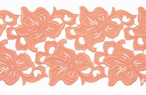 Ribbon lace Lily, Coral, 15 cm wide