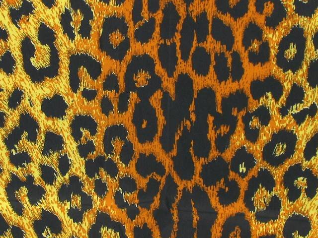 Leopard Print Satin black on Saffron , 100%PES